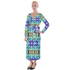 Mosaic Triangle Symmetry Velvet Maxi Wrap Dress