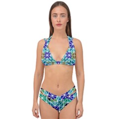 Mosaic Triangle Symmetry Double Strap Halter Bikini Set