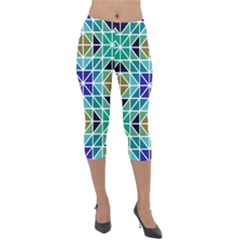 Mosaic Triangle Symmetry Lightweight Velour Capri Leggings  by Pakrebo