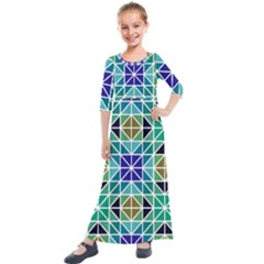 Mosaic Triangle Symmetry Kids  Quarter Sleeve Maxi Dress