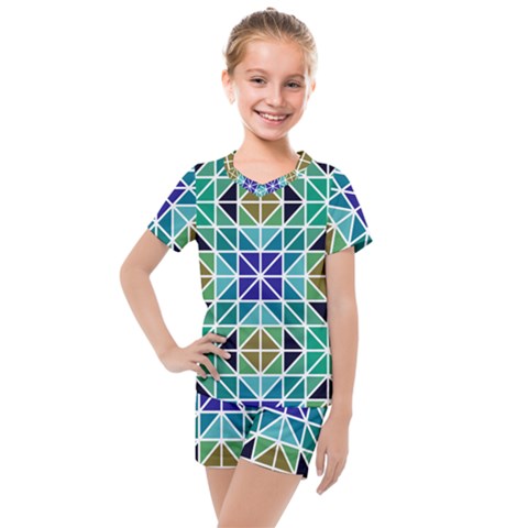 Mosaic Triangle Symmetry Kids  Mesh Tee And Shorts Set by Pakrebo