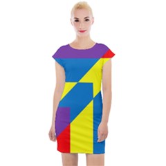 Colorful Red Yellow Blue Purple Cap Sleeve Bodycon Dress