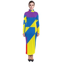 Colorful Red Yellow Blue Purple Turtleneck Maxi Dress