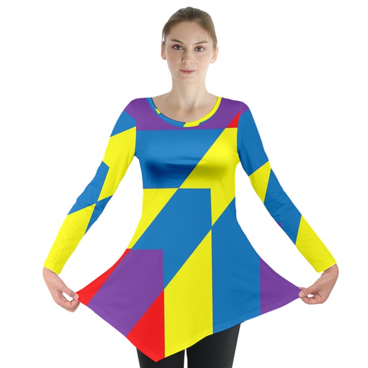 Colorful Red Yellow Blue Purple Long Sleeve Tunic 