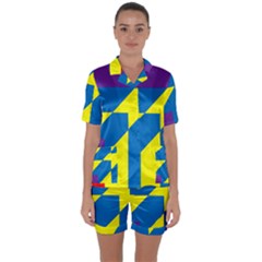 Colorful Red Yellow Blue Purple Satin Short Sleeve Pyjamas Set by Pakrebo