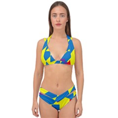 Colorful Red Yellow Blue Purple Double Strap Halter Bikini Set