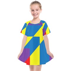 Colorful Red Yellow Blue Purple Kids  Smock Dress