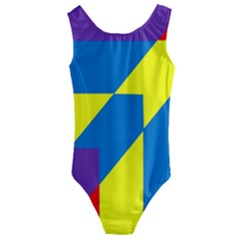 Colorful Red Yellow Blue Purple Kids  Cut-out Back One Piece Swimsuit