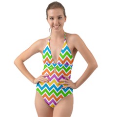 Chevron Pattern Design Texture Halter Cut-out One Piece Swimsuit