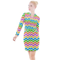 Chevron Pattern Design Texture Button Long Sleeve Dress