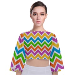 Chevron Pattern Design Texture Tie Back Butterfly Sleeve Chiffon Top