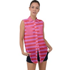 Stripes Striped Design Pattern Sleeveless Chiffon Button Shirt