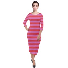 Stripes Striped Design Pattern Quarter Sleeve Midi Velour Bodycon Dress