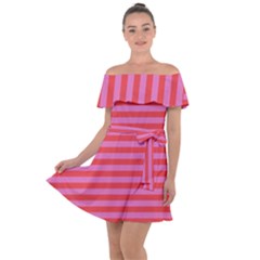 Stripes Striped Design Pattern Off Shoulder Velour Dress