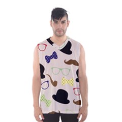 Moustache Hat Bowler Bowler Hat Men s Basketball Tank Top by Pakrebo