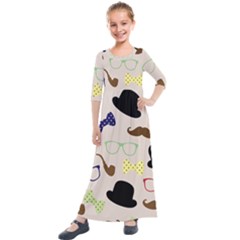 Moustache Hat Bowler Bowler Hat Kids  Quarter Sleeve Maxi Dress