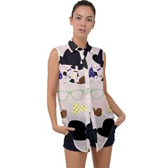 Moustache Hat Bowler Bowler Hat Sleeveless Chiffon Button Shirt