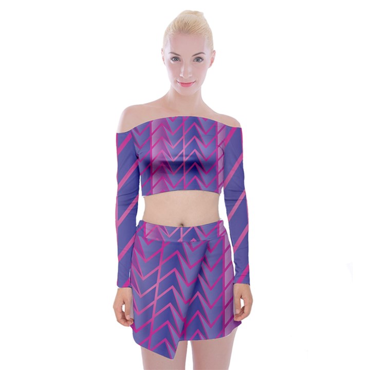 Geometric Background Abstract Off Shoulder Top with Mini Skirt Set