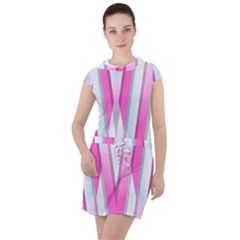 Geometric 3d Design Pattern Pink Drawstring Hooded Dress