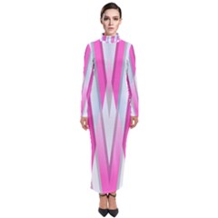 Geometric 3d Design Pattern Pink Turtleneck Maxi Dress