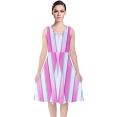 Geometric 3d Design Pattern Pink V-neck Midi Sleeveless Dress 