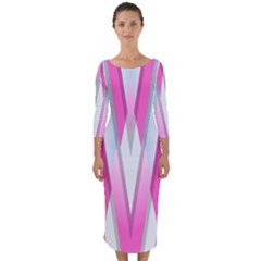 Geometric 3d Design Pattern Pink Quarter Sleeve Midi Bodycon Dress