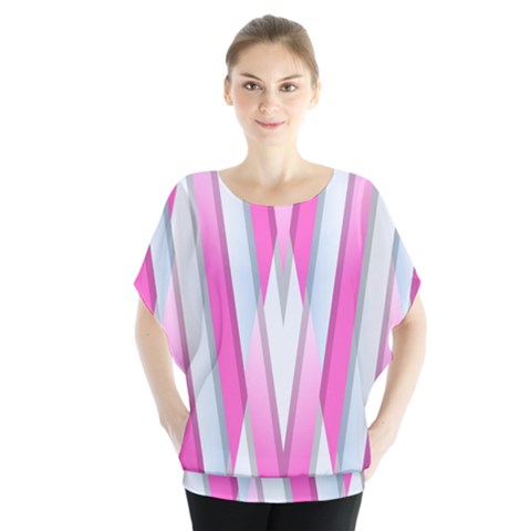 Geometric 3d Design Pattern Pink Batwing Chiffon Blouse by Pakrebo