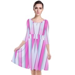 Geometric 3d Design Pattern Pink Quarter Sleeve Waist Band Dress