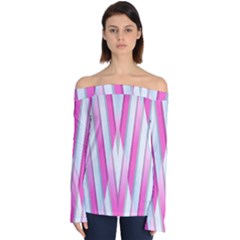 Geometric 3d Design Pattern Pink Off Shoulder Long Sleeve Top