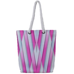 Geometric 3d Design Pattern Pink Full Print Rope Handle Tote (small)