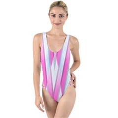 Geometric 3d Design Pattern Pink High Leg Strappy Swimsuit