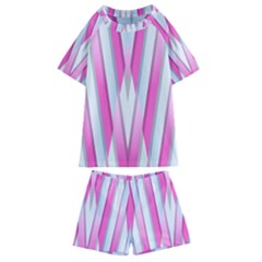 Geometric 3d Design Pattern Pink Kids  Swim Tee And Shorts Set