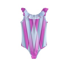 Geometric 3d Design Pattern Pink Kids  Frill Swimsuit