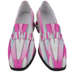 Geometric 3d Design Pattern Pink Women s Chunky Heel Loafers