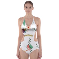 Floral Backdrop Pattern Flower Cut-out One Piece Swimsuit by Pakrebo