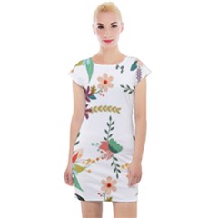 Floral Backdrop Pattern Flower Cap Sleeve Bodycon Dress