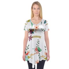 Floral Backdrop Pattern Flower Short Sleeve Tunic  by Pakrebo