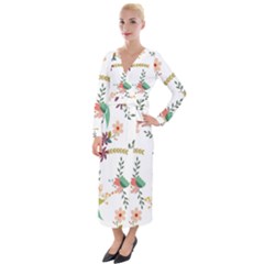 Floral Backdrop Pattern Flower Velvet Maxi Wrap Dress