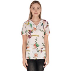 Floral Backdrop Pattern Flower Women s V-neck Scrub Top by Pakrebo