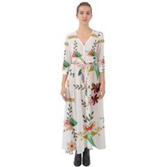 Floral Backdrop Pattern Flower Button Up Boho Maxi Dress by Pakrebo