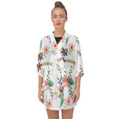 Floral Backdrop Pattern Flower Half Sleeve Chiffon Kimono