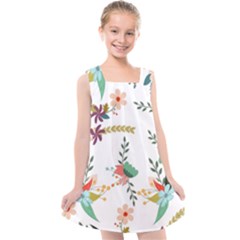 Floral Backdrop Pattern Flower Kids  Cross Back Dress