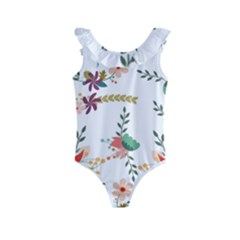 Floral Backdrop Pattern Flower Kids  Frill Swimsuit by Pakrebo