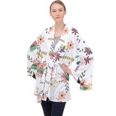 Floral Backdrop Pattern Flower Velvet Kimono Robe