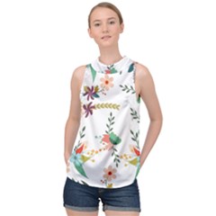 Floral Backdrop Pattern Flower High Neck Satin Top