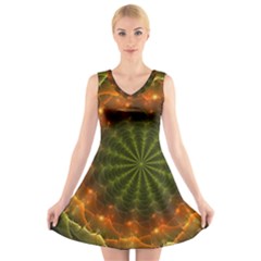 Fractal Digital V-neck Sleeveless Dress