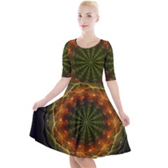 Fractal Digital Quarter Sleeve A-line Dress