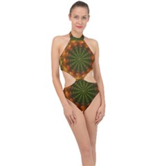 Fractal Digital Halter Side Cut Swimsuit