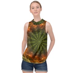 Fractal Digital High Neck Satin Top