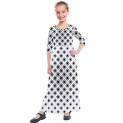 Stylized Flower Floral Pattern Kids  Quarter Sleeve Maxi Dress